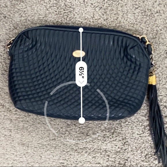 Vintage Navy Quilted Leather Gold Chain Strap Tassel Shoulder handbag crossbody - Picture 11 of 16